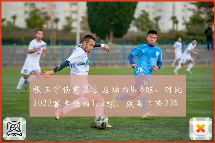 张玉宁伤愈复出后场均0.8球，对比2023赛季场均1.2球，效率下降33%